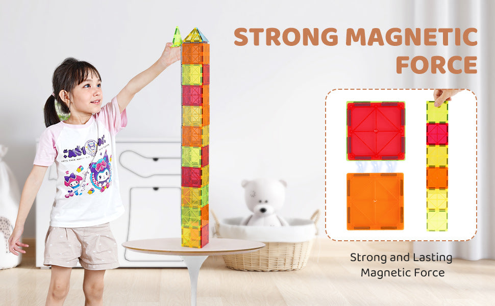 VEVOR 56 PCS Magnetic Tiles Magnet Building Blocks Set Construction Game Stacking Toys STEM Sensory Educational for Kids Gift