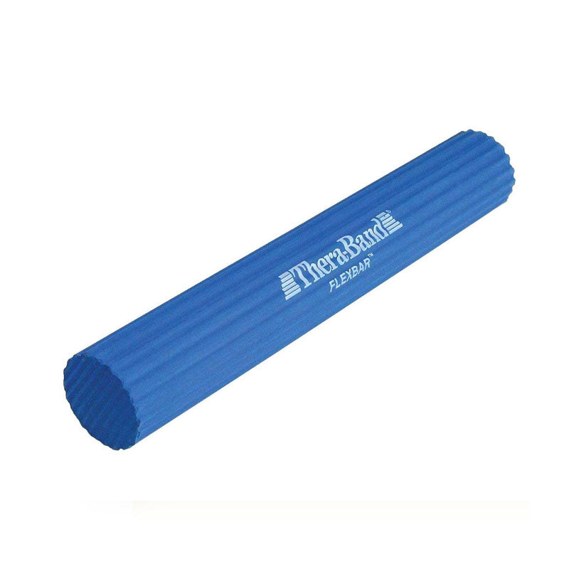 Blue ribbed THERABAND FlexBar Twist Bar for forearm exercises.