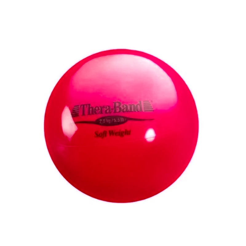Bright pink THERABAND Soft Weights for Hands & Wrists weighted ball for grip strength, labeled 2.5 kg / 5.5 lb.